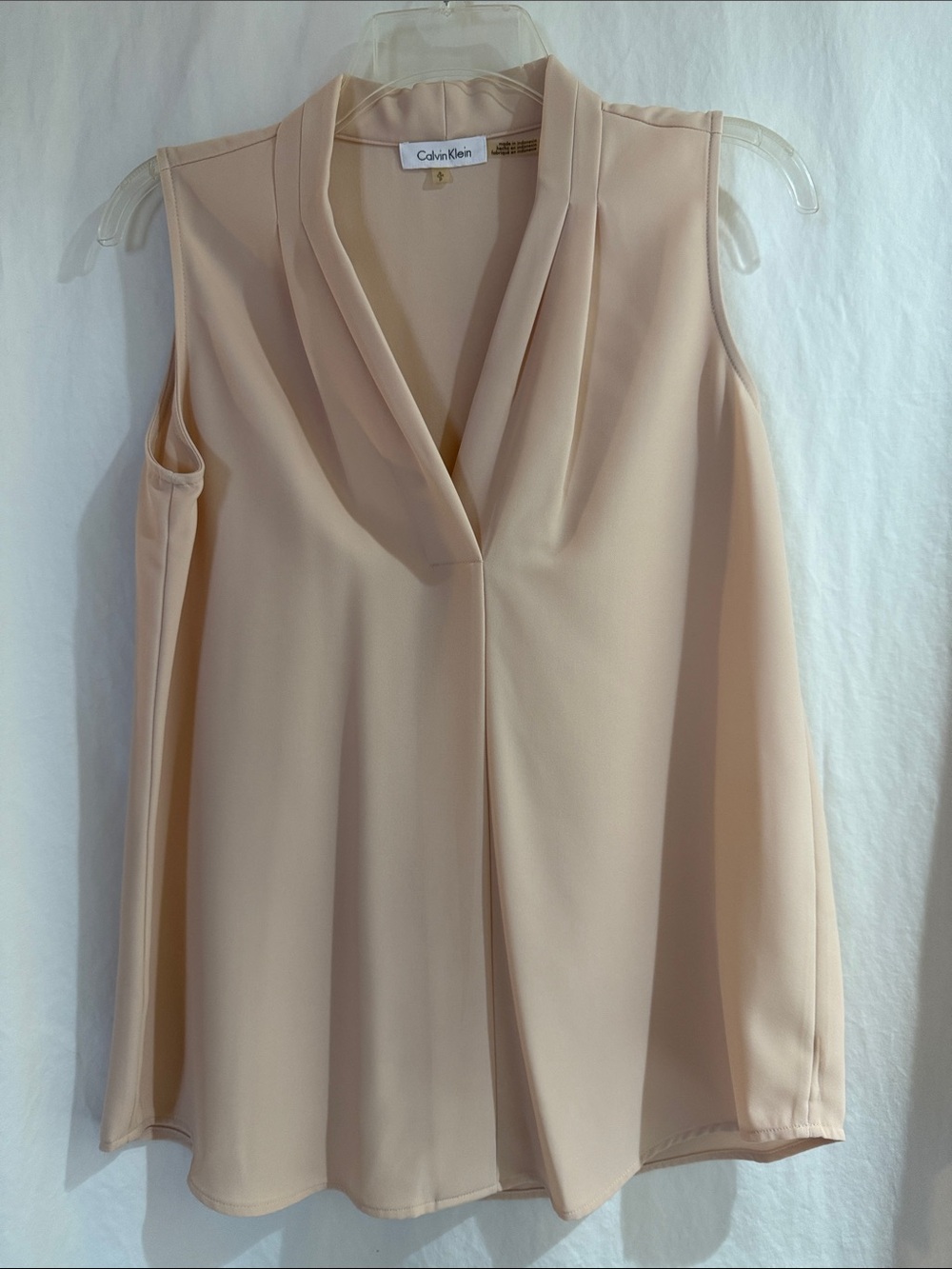 Calvin Klein Sleeveless V-Neck Draped Blouse in Blush Sz Small